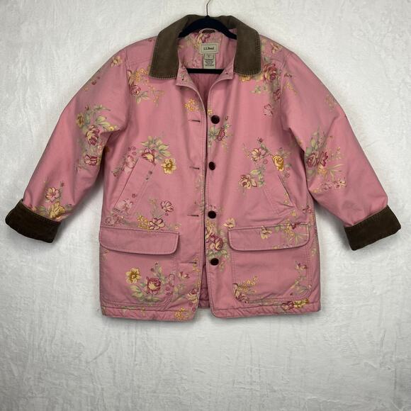 L.L. Bean Jackets & Blazers - Vintage L.L. Bean Barn Chore Coat Floral Pink Jacket Medium Quilted Thinsulate